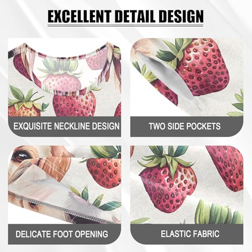 ALAZA Dachshund Dog Strawberry Pajamas Set Short Sleeve Cotton Sleepwear Summer Pjs 2 Piece 5-14Y4