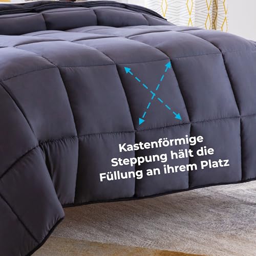 Linenspa 4 Jahreszeiten Bettdecke aus Microfaser – Ganzjahresdecke – Ultraweich – Steppdecke 135x200 cm, Schwarz / Dunkelgrau