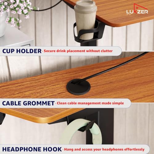 Image of Lukzer Electric Height Adjustable Table with 3 Memory Preset Controller Ergonomic Office Work & Home-Sit Stand Gaming & Study Desk (EST-003 /Black & Oak Brown /1200 x 600 mm) DIY with 3-Year Warranty