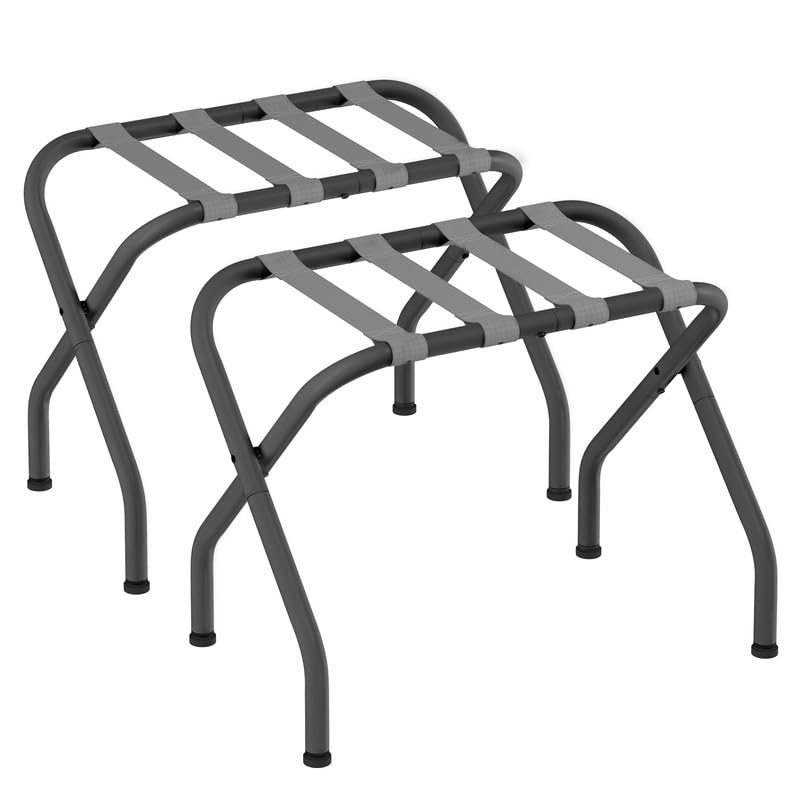 SONGMICS Luggage Rack for Guest Room, Set of 2 Suitcase Stands, Foldable Steel Frame, for Hotel, Bedroom, Holds up to 110 lb, 27.2 x 15 x 20.5 Inches, Slate Gray URLR001G02