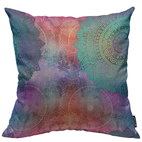 Mugod Arabic Floral Throw Pillow Cover Vintage Decorative Elements Pattern Tile With Mandalas Decorative Square Pillow Case For Home Bedroom Living Room Cushion Cover 18X18 Inch #TOP25