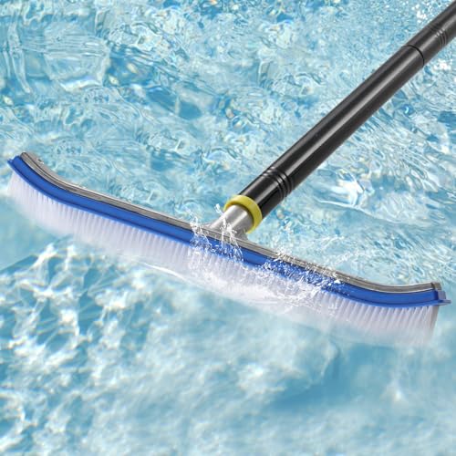 Pool Brush with Adjustable Rustproof Metal Pole - 2 FT Pool Scrubber for Above Ground & Inground Pools, Aluminum Frame Nylon Bristles Brush Head, Easy-Grip Handle, (Home & Professional Use)