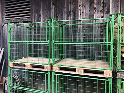 Abrollwerk Gitteraufsatzrahmen 1200x800x800 mm grün lackiert für Euro-Paletten – klappbare Gitterbox mit 800 mm Nutzhöhe für DIN-Paletten – praktisch für Industrie & Garten & Brennholz