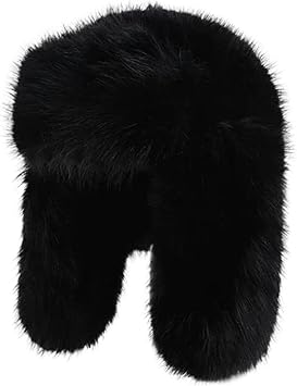 Faux Fur Trapper Hat for Men Women, Windproof Winter Trooper Hats Fluffy Russian Ushanka Warm Hat Ear Flaps Black