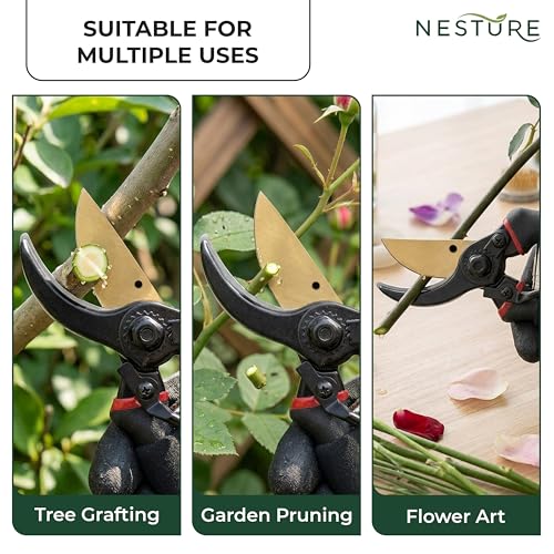 Image of Plant Cutter for Garden Heavy Duty | Ultra Sharp Pruning Cutter with Safety Lock | Non-Slip Garden Scissors for Plants & Branches (Black)