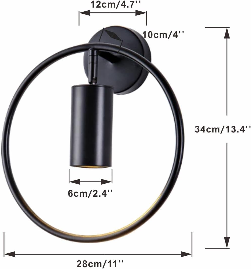 BOKT Modern Wall Light Fixture Mid Century Wall Sconces Metal Circular Wall Mount Light Vanity Light for Living Room, Bathroom, Hallway (Black, 2 Pack)