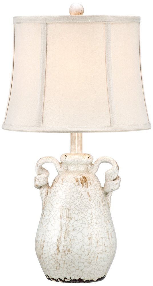 Regency Hill Sofia Rustic Country Cottage Accent Table Lamp 22" High Crackled Ivory Glaze Ceramic Handles Jar Beige Bell Shade for Bedroom Living Room House Home Bedside Nightstand Office