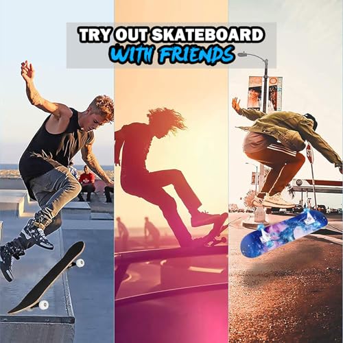 Skateboard,31 x 8 inch Complete Skateboards for Beginners,8 Layer Maple Concave Cruiser Trick Skate Board for Teens and Adults (Blue-L)
