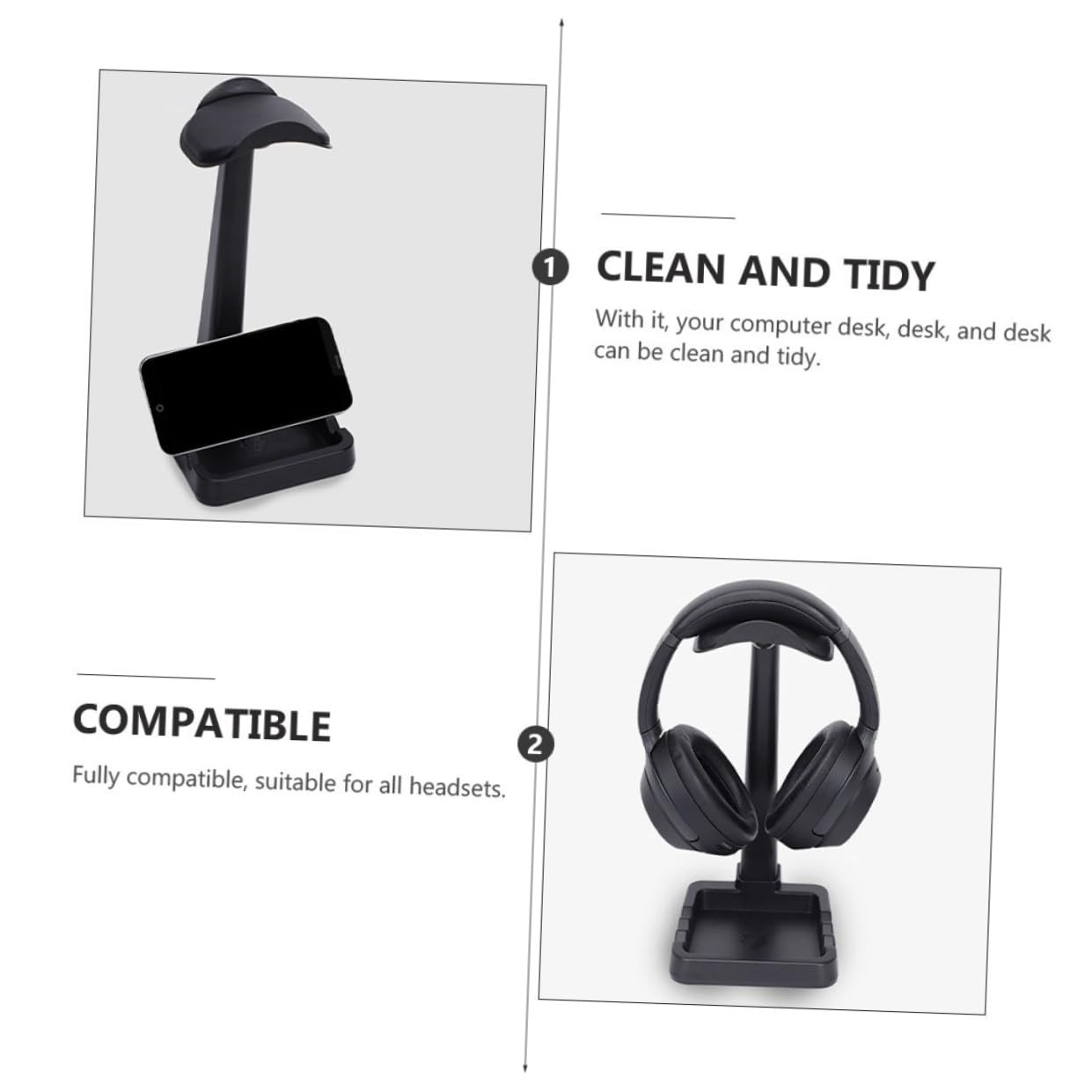 Soporte para Auriculares de Ordenador Multifuncional Base Estable Negro