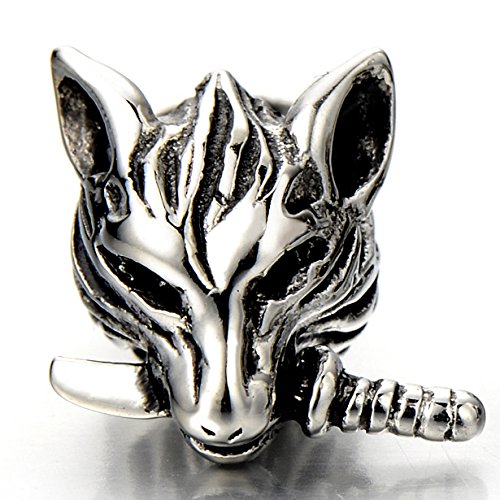 Rock Punk - Aretes tipo dormilona con cabeza de lobo para hombre, acero inoxidable, 2 unidades, Acero inoxidable Metal, No es una piedra preciosa 2