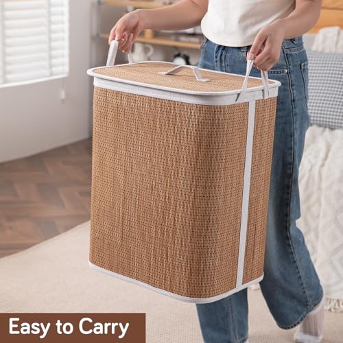 Image of HOKIPO Eco-Friendly Bamboo Laundry Basket for Clothes with Lid, Large - 60 Liter Laundry Hamper 40x30x50 cm (AR-6146)