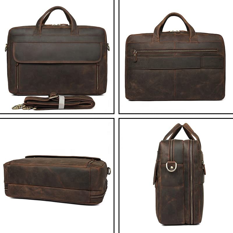 Generic Vintage Leather Business Bag, Durable, 18 Large Capacity Laptop Bag Travel Bag Mens Leather Briefcase, Large Shoulder Bag4