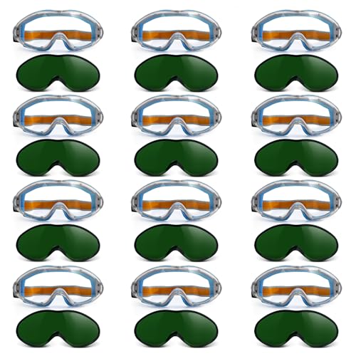 UpaClaire Welding Glasses and Wind and Splash Protection Goggles Lnterchangeable Clear Lenses for Greater Lightness Blue 12Pcs