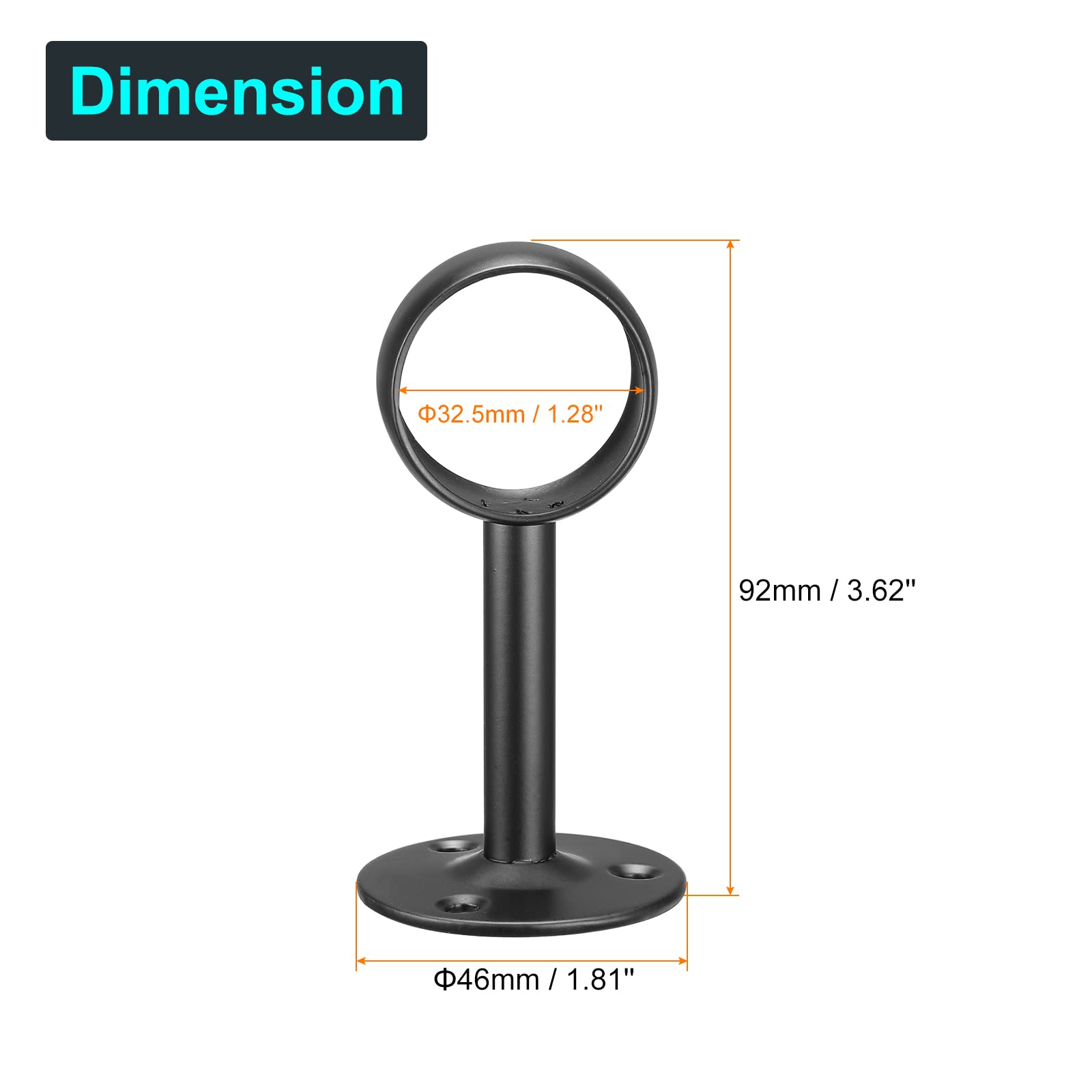 uxcell Curtain Rod Closet Holders, 1.28'' Stainless Steel Wardrobe Pipe Lever Bracket, Ceiling Brackets Holder, Black 4Pcs