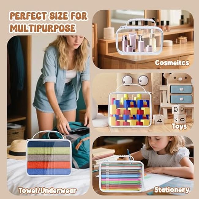 Bottom-Deepened 2.75''-3 Pack Clear Hard Shell Zipper Case L+M+S,Portable Zipper Bags Waterproof Cosmetics Bags,Organizer Pouch For Snacks,Toy,Diapers,Travel,White