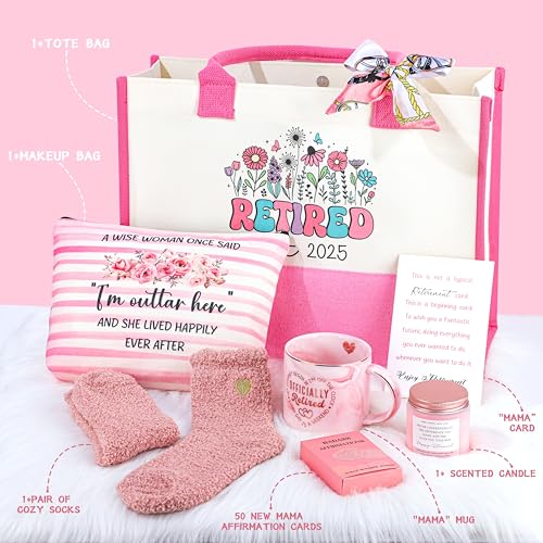 Retirement Gift for Woman 2025, Retirement Gifts Basket for Women Retirees Teachers Coworker Nurses Mom Grandma, Best Cool Retired Basket Ideas with Tote Bag2