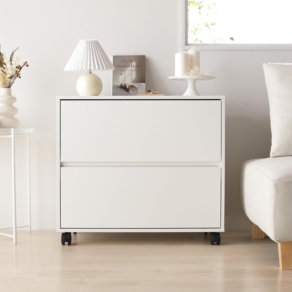 Amazon｜RASIK チェスト キャスター付き 引き出し 2段 棚 約幅75×奥行