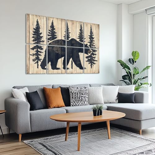 8 Pack Paneles Acústicos Decorativos Absorbentes de Sonido Estilo Rústico con Diseño de Bosque y Oso, 48"x32" miniatura 6