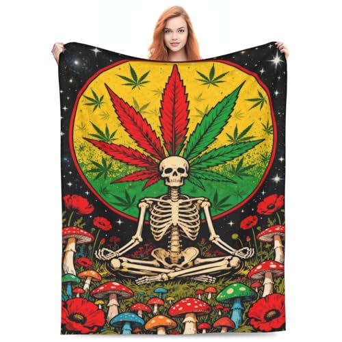 FuriTou Psychedelic Mushroom Skeleton Rasta Leaf Throw Blankets Flannel Fleece Bed Blanket Home Decor for Sofa Travel Bedroom 50x40