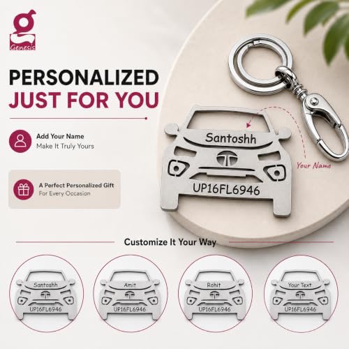 Image of Personalized Stainless Steel Key Chain /Key Ring | Durable, Compatible with All Models | Customized Car Number Plate | Ideal Gift for Him (Silver)