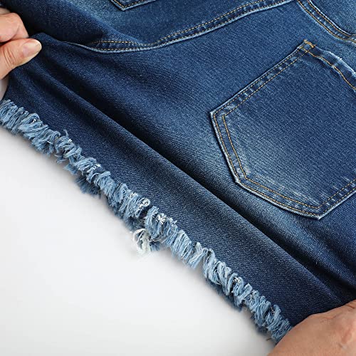 Image of THUNDER STAR Women Mid Rise Ripped Stretchy Jeans Shorts Frayed Raw Hem Casual Denim Shorts
