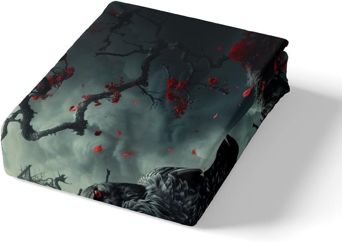 Feelyou Crows Bedding Set Queen Kids Ravens Halloween Comforter Cover Set for Boys Girls Gothic Art Halloween Duvet Cover Bedspread Cover Room Decorations Quilt Cover,No Stuffing