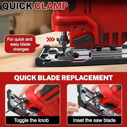 Cordless Jigsaw Compatible with Milwaukee M18 18V Battery, Electric Jig Saw with 4 Orbital Settings & Tool Free Blade Change, 45°Bevel Adjustment, 20pcs Jigsaw Blades, Ideal for Wood Plastic Metal - Image 4