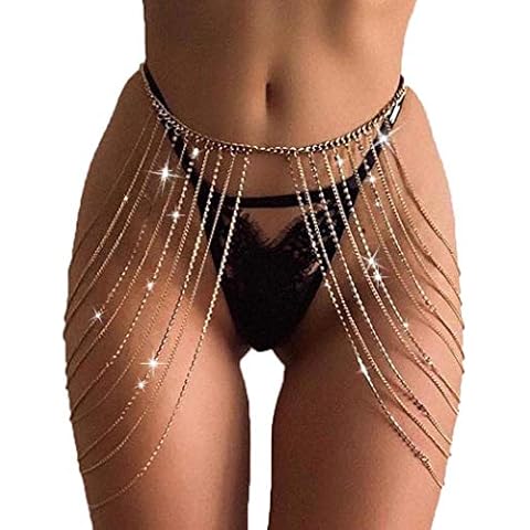 Brishow Crystal Body Chains Rhinestone Layered Waist Chain Beach Bikini Fashion Body Jewelry Accessories for Women and Girls (Gold) Cover