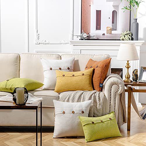 Phantoscope Farmhouse Throw Pillow Covers Triple Button Vintage Linen Solid Decorative Pillow Cover For Couch Bed And Chair Yellow, 18 X 18 Inches 45 X 45 Cm, Pack Of 2 #TOP4
