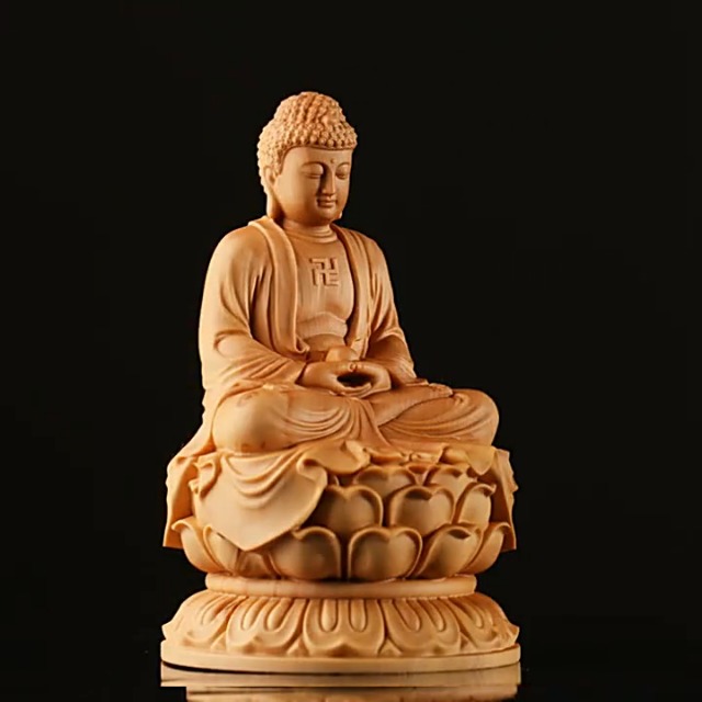 仏像 釈迦如来像 高級天然ツゲ木彫り