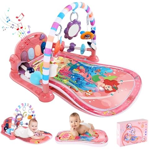 Looxii 2 in 1 Baby Play Gym with Tummy Time Water Play Mat, Kick and Play Piano Gym with Sound and Lights for Newborn, Floor Activity Gym with Hanging Toys 0 3 6 12 Months Girl & Boy Cover