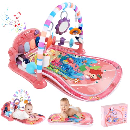 Image of Looxii 2 in 1 Baby Play Gym with Tummy Time Water Play Mat, Kick and Play Piano Gym with Sound and Lights for Newborn, Floor Activity Gym with Hanging Toys 0 3 6 12 Months Girl & Boy