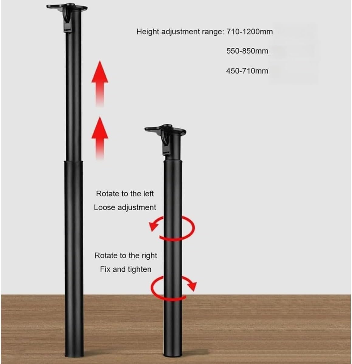 金属鋼の折りたたみ式の足 調節可能な家具の足 伸縮式テーブル脚 安定 家具 冷間圧延鋼製伸縮バーデスク脚 高さ調節 45-71 cm