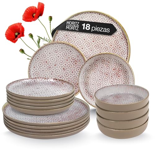 Moritz & Moritz ALHAMBRA - Vajilla para 6 personas, 18 piezas, de porcelana de alta calidad, moderna vajilla en mousse, fácil cuidado, juego de 6 platos llanos, platos de postre y cuencos Moritz & Moritz ALHAMBRA - Vajilla para 6 personas, 18 piezas, de porcelana de alta calidad, moderna vajilla en mousse, fácil cuidado, juego de 6 platos llanos, platos de postre y cuencos