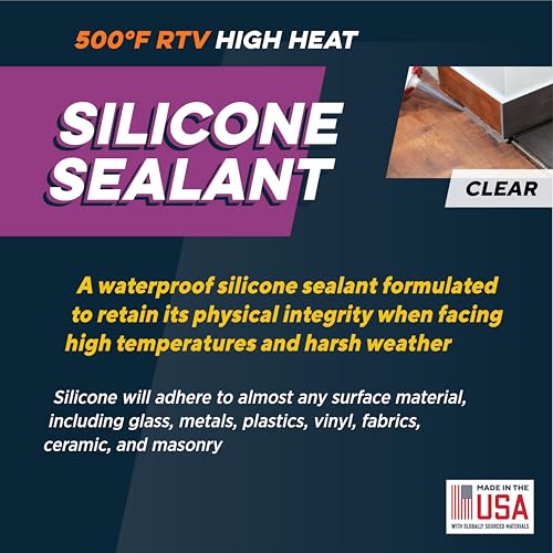 Rutland High Heat Silicone Sealant for BBQ Grills, USA-Made High Temp Gasket Maker Adhesive - UV Stable, Oil Resistant Waterproof & Non-Corrosive, 500F RTV Clear by RUTLAND PRODUCTS - Used condition - US$18.04