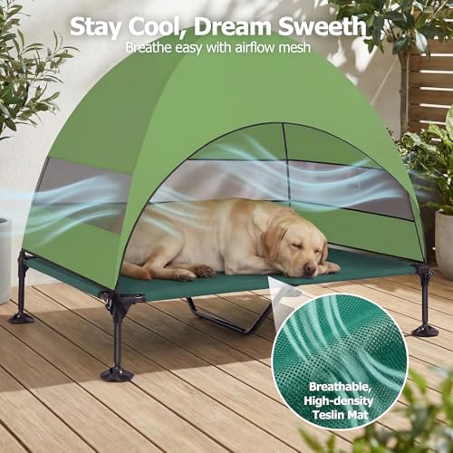 Image of Elevated Dog Bed with Upgraded Canopy, Raised Outdoor Dog Tent with Powerful Anti-Slip Feet, Portable Pet Cot with Larger Shade, Raised Cooling Bed for Camping, Backyard, Beach, Poolside