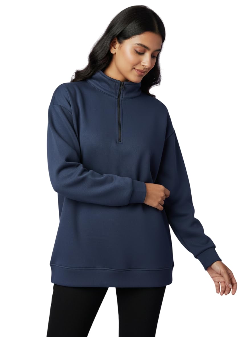Women's Half Zip Sweatshirt, Light Fleece Winter Pullover, Casual Top, Tailored Fit, S to 2XL-image-37