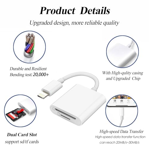 Leitor de cartão SD 2 em 1 suporta cartão SD e TF para iPhone iPad, leitor de cartão de memória, ada
