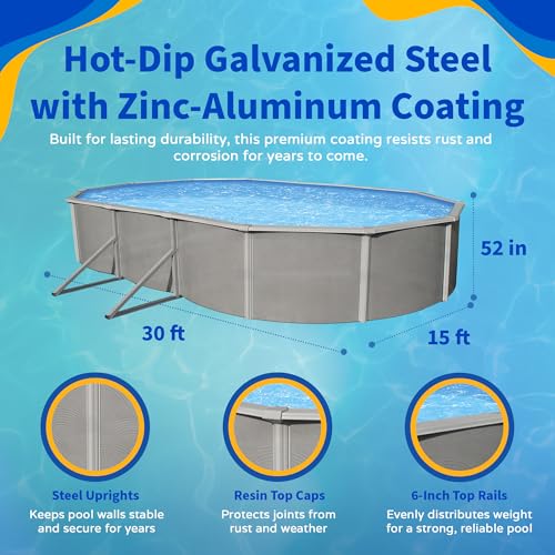 Image of Blue Wave Belize 15-ft x 30-ft Oval 52-in Deep Above Ground Swimming Pool for Outdoor - With Steel Top Rails, Sand Filter, Skimmer, Liner, A-Frame Ladder & Maintenance Kit - Complete Pool Accessories