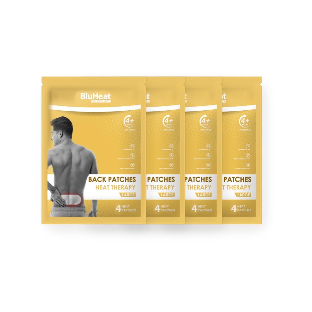 Back Pain Relief Patches (Pack of 4 pcs Large) 4+ Hours of Heat Therapy, Safe and Natural Odour-Free Air-Activated, Long-Lasting Ultimate Substitution of hot Water Bags, ON The GO