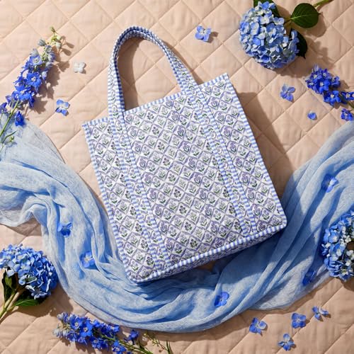 Bolso Tote acolchado Hsei con estampado floral azul miniatura 3