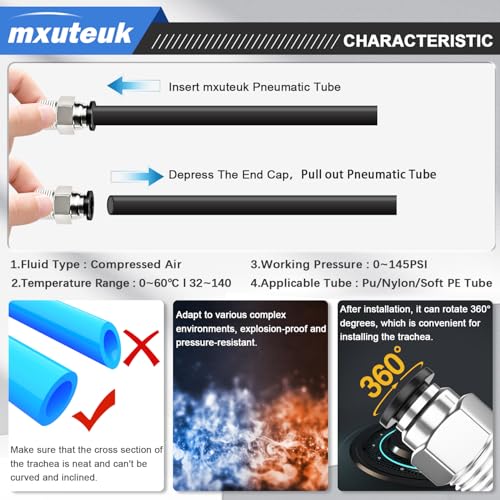 Image of mxuteuk 1 /4 inch OD to 1 /8 inch NPT Push to Connect Fittings Air Hose Fittings,1 /4 inch Quick Connect Fittings,Pneumatic Elbow and Straight Combination(10PCS)