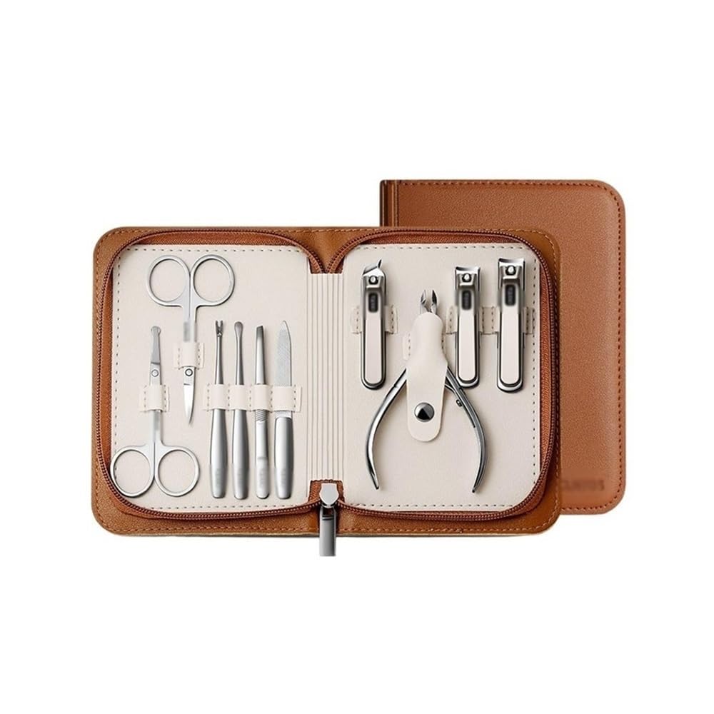 Maniküre Set Nagelknipser-Set, Edelstahl, Braun, tragbares Nagelknipser-Set, Maniküre-Messer for zu Hause, Werkzeugset for Trimmen abgestorbener Haut, 10-teiliges Set Nagelknipser