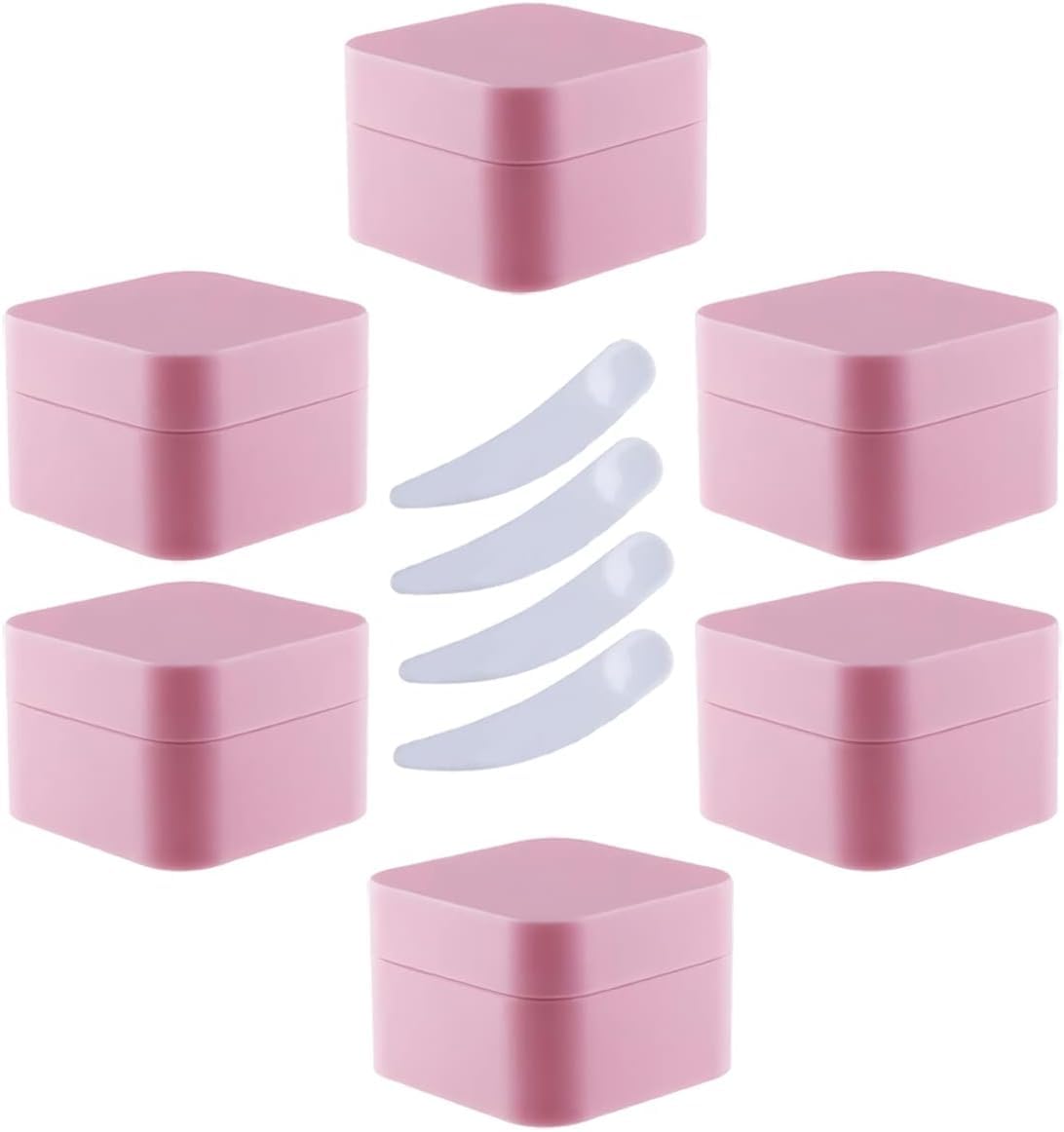 dfEDRd Plastic Cosmetic Jar, Pack of 6, 30ml Square Cosmetic Pots with Inner Liner Containers for Lip Balm, Lotion(Pink,30g)