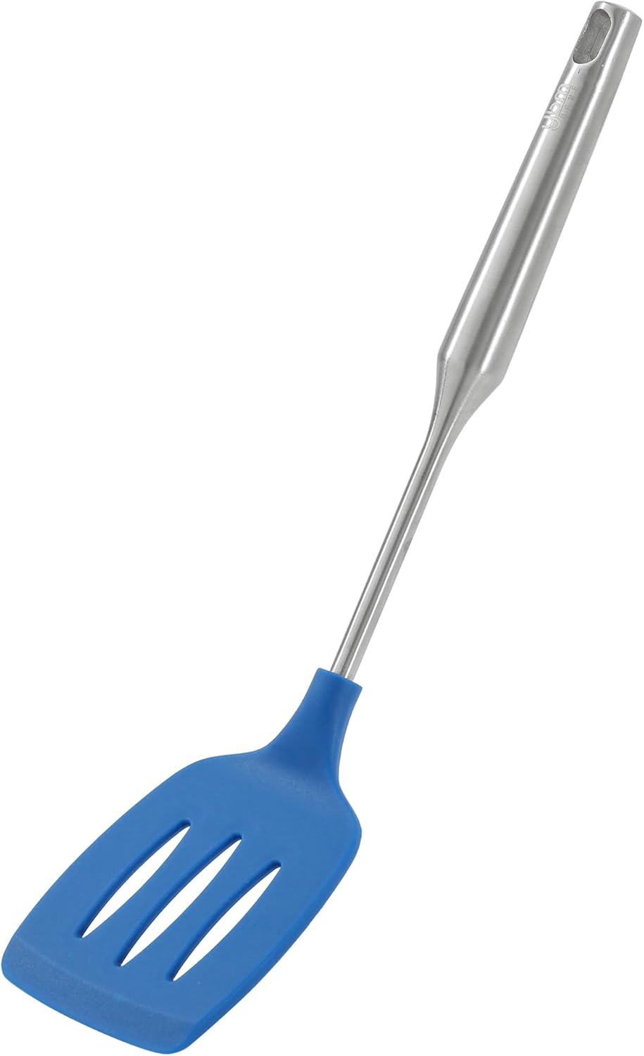 YBM Home Silicone Non-Stick Slotted Turner Spatula, Heat-Resistant Plastic Kitchen Tools for Flipping, Frying, Serving, Draining, Turning, and Stirring, with Stainless Steel Handle, Blue