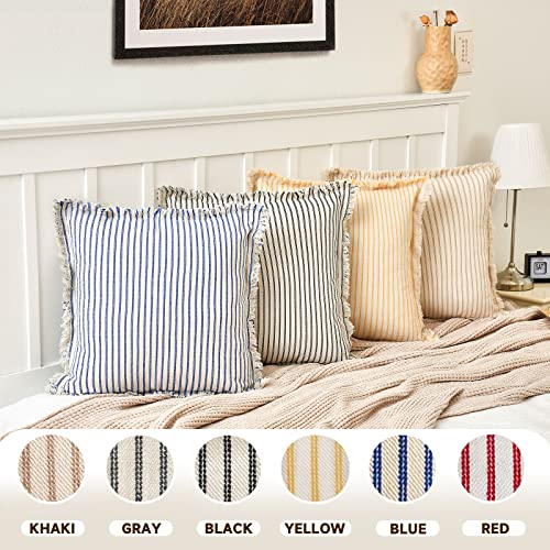 Zwjd Throw Pillow Covers 26X26 Set Of 2 Striped Pillow Covers With Fringe Chic Cotton Decorative Pillows Square Cushion Covers For Sofa Couch Bed Living Room Farmhouse Decor #TOP2