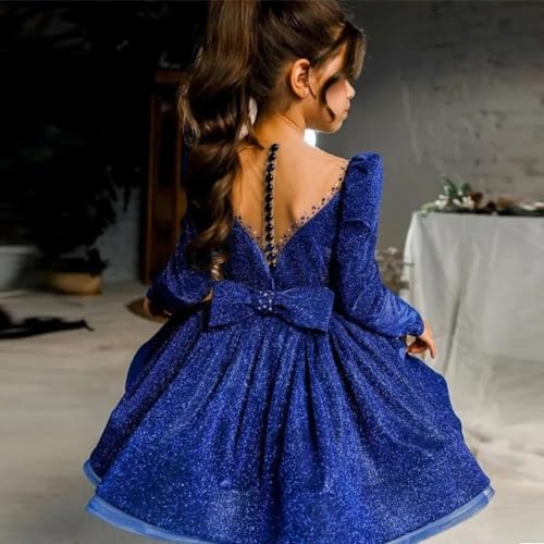 GZCYL Royal Blue Sequins Girls Pageant Dresses Knee Length Long Sleeves Toddler Pageant Ball Gowns2