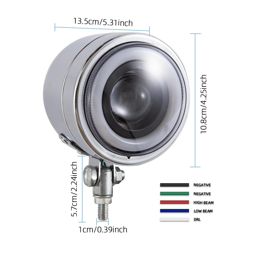 Faros Auxiliares de Moto LED Faro Motos Dobles Faros Antiniebla Moto Compatible Bobber Street Cafe Racer (chrome)