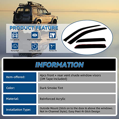 Lqqdp 4Pcs Front+Rear Smoke Sun/Rain Guard Outside Mount Tape-On Window Visors Compatible With 97-17 Expedition 98-17 Navigator #TOP2