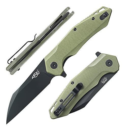 Firebird GANZO FH31B-GB EDC Faltbares Taschenmesser, rasiermesserscharf, D2 Edelstahl, Schwarze Klinge, G10 Griff mit Clip, Outdoor Klappmesser (Grün)